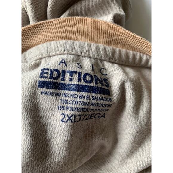 Men's Basic Editions 2XLT Tan Collar T-Shirt - Picture 2 of 2